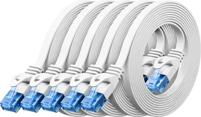 Produktbild von deleyCON 5x 0,5m CAT6 Flaches Netzwerkkabel 1,5mm Flachbandkabel U-UTP RJ45 - UUTP Patchkabel für DSL LAN Switch Router Modem Repeater Patchpanel - Weiß