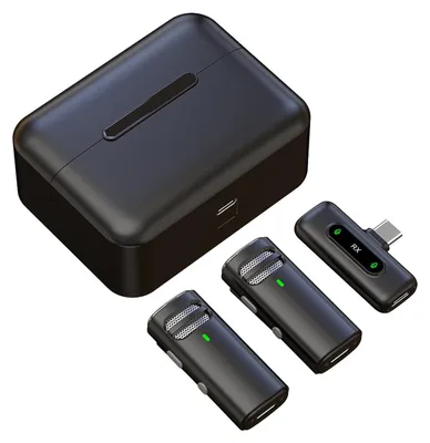 Produktbild von ZELURXX Kabelloses Lavalier Mikrofon 2.4GHz mit DSP-ENC Rauschunterdrückung, 360°-Richtcharakteristik, HiFi, 48KHz, für Smartphone, Kamera, PC,  Schwarz