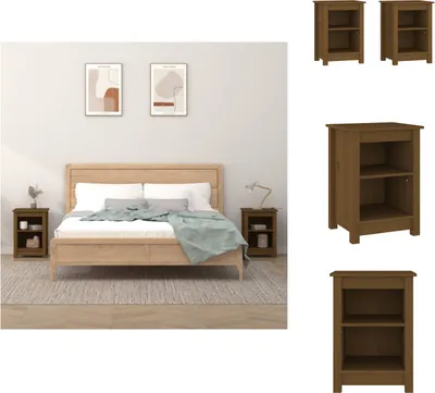 Produktbild von vidaXL Nachttische 2 Stk. Honigbraun 40x35x55 cm Massivholz Kiefer -  Nachttische