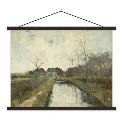 Produktbild von MuchoWow® Textilposter Häuschen an einem Graben - Gemälde von Anton Mauve 150x113 cm mit schwarzem Rahmen - Wohnzimmer