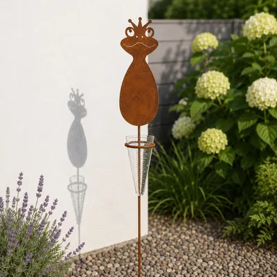 Produktbild von Frosch Regenmesser Gartenstecker 115 cm Edelrost Gartendeko Metall Beetstecker