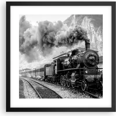 Produktbild von Gerahmtes Poster - Schwarzer Rahmen - Zug Schwarzweiß Rauch - 40x40 cm - Wand Bild - Wanddeko - Wandbilder - Kunstposter - Wandposter - Bilderrahmen - Bilder - Kunstdruck - Wandbild - P2BAC40x40-4315