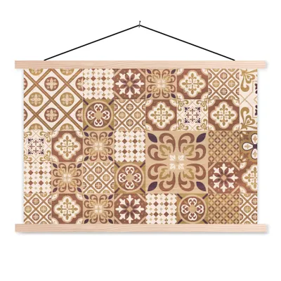 Produktbild von MuchoWow® Textilposter Blumen - Figuren - Vintage - Braun - Design 120x80 cm mit holzfarbenen Rahmen - Aufhängeset