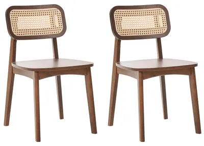 Produktbild von BELIANI Esszimmerstuhl 2er Set Braun Gummibaumholz mit Hoher Rückenlehne Wiener-Geflecht ohne Armlehnen Retro Holzstühle Küchenstühle Stuhlset