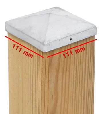 Productafbeelding van 8 x Afdekkingen voor piramidevormige paalpunten, 111 x 111 mm – Verzinkt staal, weerbestendig – Geschikt voor houten palen van 110 x 110 mm – Inclusief bevestigingsgaten