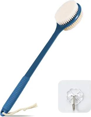 Produktbild von Rückenbürste 42cm Nass und Trocken Körperbürste, natürliche Borsten, Peeling gegen Cellulite, Dunkelblau