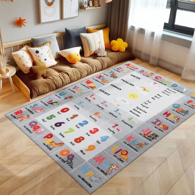Produktbild von Kinderteppich Spielteppich Babyzimmer Waschbar rutschfest Perfekt für Jungen und Mädchen in verschiedenen Designs,Größe:140 x 200 cm,Farbe: Grau