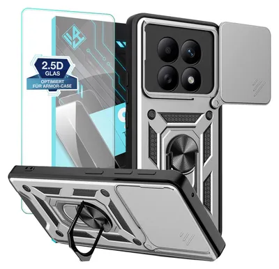Produktbild von Armor Handyhülle für Xiaomi Redmi Note 15 / 15 5G mit 9H Displayglas Displayschutz Kameraschutz Handy Panzer Case Cover Schutzhülle Outdoor Farbe: Silber