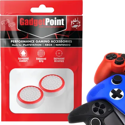 Immagine prodotto di Thumbgrips - Thumbgrips per PlayStation, PS5, Xbox X/S, One e Switch Pro Controller - Thumbgrips da gioco - Thumbstick antiscivolo ad alte prestazioni - Accessori di protezione - Bianco con rosso -