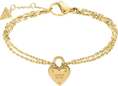 Zdjęcie produktu dla Guess - Damska bransoletka Guess ze stali szlachetnej, pozłacana, ALL YOU NEED IS LOVE - Bransoletka - Stal - Stop żółtego złota - 19 cm -