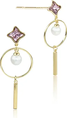 Produktbild von LUISIA® Ohrstecker mit Ring, Perle und Premium Kristallen vergoldet - Lila