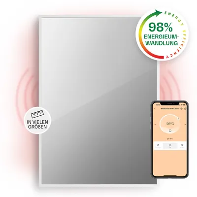 Produktbild von Klarstein Infrarotheizung, Infrarot Spiegelheizung Standgerät, Infrarotheizung mit Thermostat, Heizung mit Erkennung Offener Fenster & App-Control, Heater CO2-Frei, IP24 Infrarot Heizgeräte, 750 W