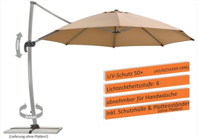Schneider Sonnenschirm RHODOS rondo 350/8 sand, inkl. Plattenständer, ohne Platten 792-16