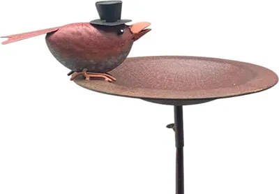 Produktbild von Exner | Vogeltränke - Vogel Im Zylinder - Höhe 114 cm - Metall - Humorvolle Gartendekoration - Wetterfest