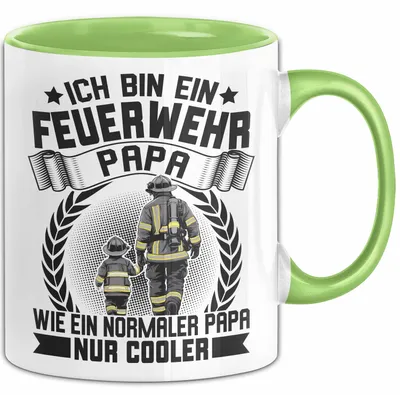 Produktbild von Feuerwehrmann Tasse Geschenk Ich Bin Feuerwehr Papa Wie Ein Normaler Papa Nur Cooler (Grün)