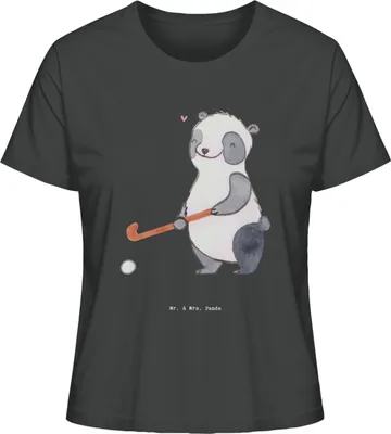 Produktbild von Mr. & Mrs. Panda Shirt Damen Panda Hockey spielen Größe XL - Anthrazit - Geschenk, Oberteil, T-Shirt, Verein, Mit Spruch, Feldhockey, Baumwoll, Hockeyschläger, Basic