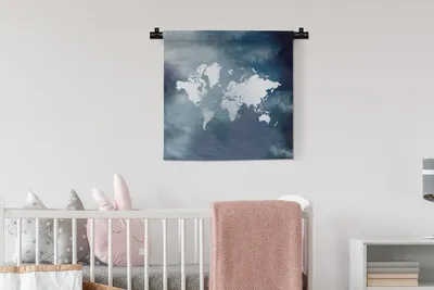 Produktbild von MuchoWow® Wandteppich Wandbehang Weltkarte - Aquarell - Blau 60x60 cm Tapisserie Dekoration Wandtuch - Dekorationen - Wand Decke