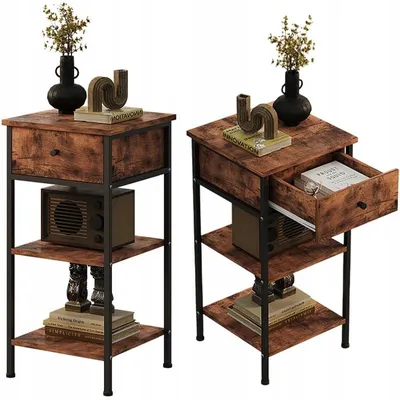 Produktbild von Nachttisch Kommode Schrank mit Schublade Regal Retro Braun Industrial Loft