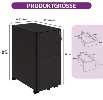 Obrázek produktu pro Ládařský box - Komoda - Úložná skříň - Komoda - Archivní skříň - Kovová skříňka - 3 uzamykatelné zásuvky