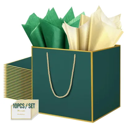 Immagine prodotto di Omgoods - Sacchetti regalo - 30 x 30 x 30 cm, color verde - confezione da 10 pezzi, ideali per compleanni e feste