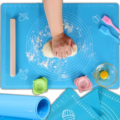 Produktbild von Silikon Backmatte Teigmatte Ausrollmatte Backunterlage Silikonmatte Dauerbackmatte Teigunterlage Groß XXL Antihaft Rutschfest 65x45cm Blau