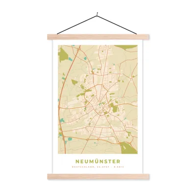 Produktbild von MuchoWow® Textilposter Karte - Neumünster - Karte - Stadtplan - Vintage 120x180 cm mit holzfarbenen Rahmen - Textil-Plakat