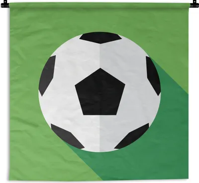 Produktbild von MuchoWow® Wandteppich Wandbehang Eine Illustration eines Fußballs auf einem grünen Hintergrund - Jungen - Mädchen - Kinder 120x120 cm Tapisserie Dekoration Wandtuch - Modern - Baumwollgewebe