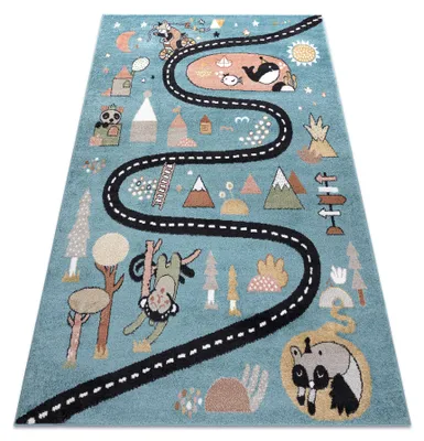 Image de Tapis FUN Route pour enfants, rue, animaux bleu bleu 80x150 cm
