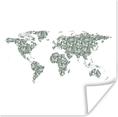 Produktbild von MuchoWow® Poster Weltkarte - Blätter - Weiß 50x50 cm - Wohnzimmerdekoration