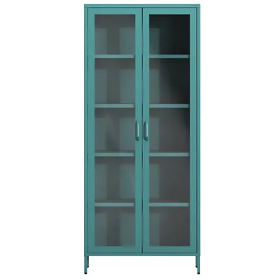 Produktbild von Vitrinenschrank Wohnzimmerschrank mit 4 Fachböden Vitrine Glitzernd Metall Meeresgrün