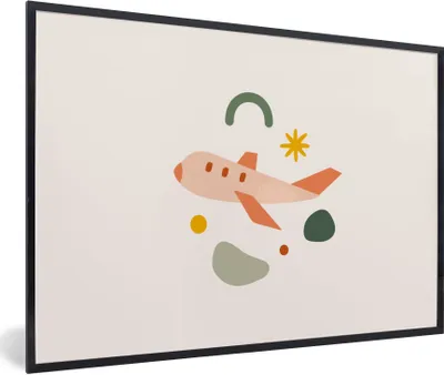 Produktbild von MuchoWow® Gerahmtes Poster Flugzeug - Abstrakt - Orange 60x40 cm - Poster mit Schwarzem Bilderrahmen Wandposter Rahmen Foto Bilder - Printing - Wanddeko Schlafzimmer