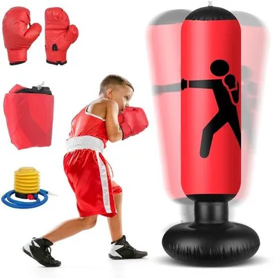 Produktbild von Ibenzoa® Boxsack für Kinder 160 cm mit aufblasbarer Funktion und Boxhandschuhen für sicheren Boxspaß