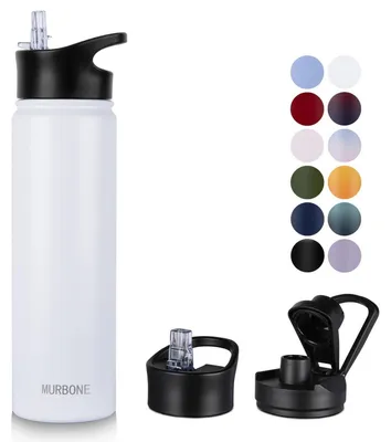 Immagine prodotto di Borraccia in acciaio inossidabile da 750 ml con cannuccia, a prova di perdite, thermos bianco