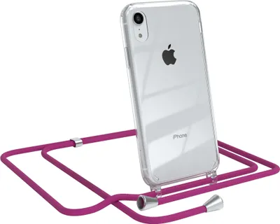 Produktbild von EAZY CASE Handykette kompatibel mit Apple iPhone XR, Handyhülle mit Umhängeband, Handykordel, Schutzhülle Clear, Band in Rosa