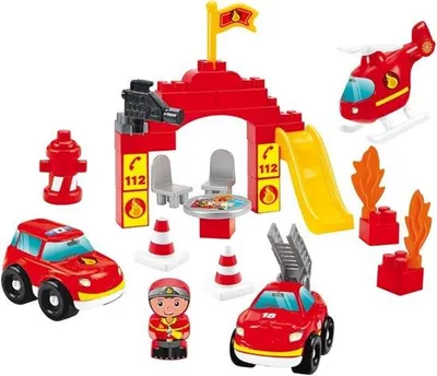 Productafbeelding van Brandweerspeelgoed Set met Voertuigen en Figuur - Bouwspel voor Kinderen vanaf 18 Mnd