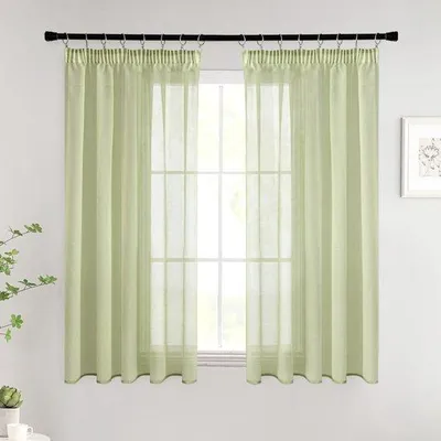 Imagen del producto de Juego de cortinas transparentes Unyqoos® – 2 unidades, tejido de poliéster, color verde, 140 x 145 cm, cortinas ligeras para salón y dormitorio
