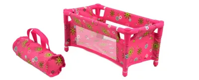 Obrázok produktu pre Detská postieľka pre bábiky z kovu a plastu, rozkladacia, v látkovom vrecku 27 x 14 x 10 cm