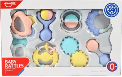 Produktbild von 8-teiliges Baby Rassel Set Pastell - Sensorisches Greifspielzeug & Beißringe