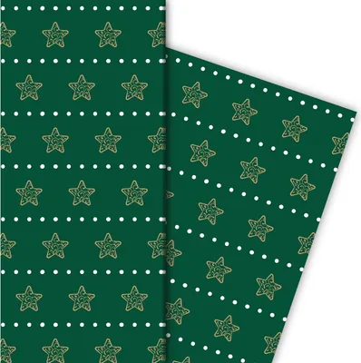 Produktbild von Schönes Streifen Weihnachtspapier mit Ornament Sternen, grün, 32 x 48cm - G9875, 32 x 48cm