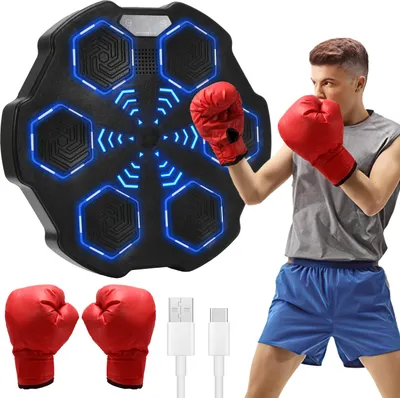 Obrázek produktu pro Clanmacy boxovací stroj s hudbou, boxerské tréninkové zařízení s boxerskými rukavicemi s 9 rychlostmi pro domácí trénink/boxerský trénink