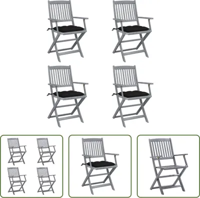 Produktbild von The Living Store Klappbare Gartenstühle 4 Stk. mit Kissen Massivholz Akazie
