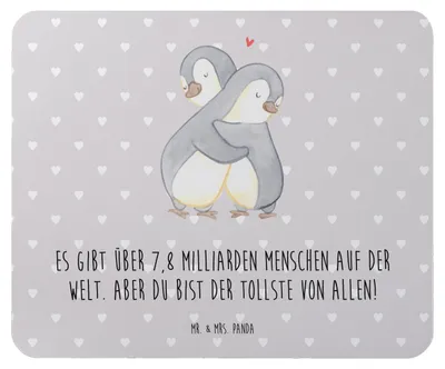 Produktbild von Mr. & Mrs. Panda Mousepad Pinguine Kuscheln - Grau Pastell - Geschenk, notebook mauspad, laptop, Freund, für Freundin, Mouse Pad, Valentinstag, Frauen, Hochzeitstag