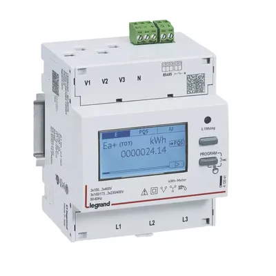 Zdjęcie produktu dla Licznik energii Legrand EMDX³, MID, 3-fazowy, połączenie przez przekładnik prądowy x/5, RS485, 4TE 412043