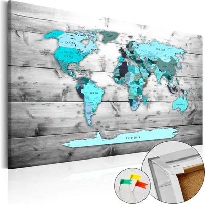 Produktbild von Vliesstoff Korkbild - Blue Continents 90x60 cm Karten k-B-0009-p-d
