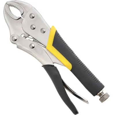 Produktbild von Feststellzange mit gebogenen Backen 10 Zoll/250mm, Gripzange mit Selbstklemmfunktion, rutschfestem Gummigriff, Einstellschraube, gelb