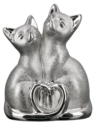 Produktbild von GILDE Figur, Katze, "Katzenpaar", Porzellan, silberfarben, , L. 9,1 cm, B. 15,9 cm, H. 20,4 cm 32394