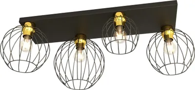 Zdjęcie produktu dla Lampa sufitowa industrialna 4 druciane klosze czarno-złota NEST 4xE27 15W Emibig