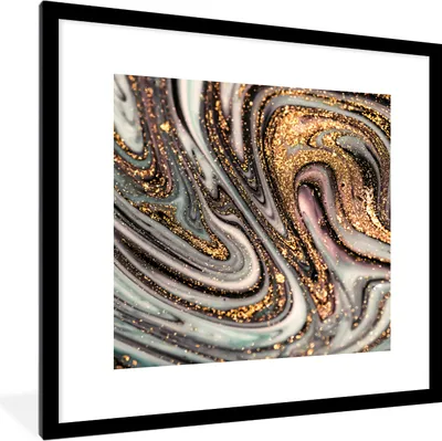 Produktbild von MuchoWow® Gerahmtes Poster Marmoroptik - Gold - Glitter - Luxus - Marmor - Weiß 40x40 cm - Poster mit Schwarzem Bilderrahmen Wandposter Rahmen Foto Bilder - Poster - Plakat im Rahmen