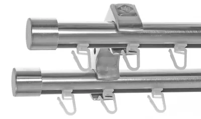 Produktbild von Innenlauf Edelstahl Look Gardinenschiene Gardinenstange 20mm Deckenträger 2-läufig mit Kappe D60 E30E30 II