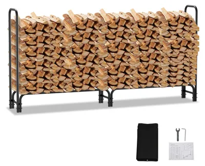 Obrázok produktu pre Regál na drevo na krb, nosnosť 300 kg, rozmery 244 x 34,5 x 124 cm, kovový stojan na drevo na krb